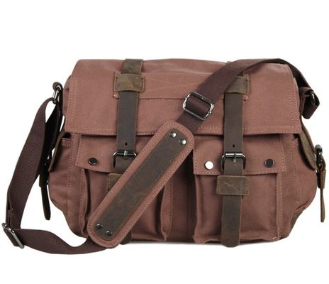 Canvas 20L Men'S Leather Business Messenger Bag Reusable Wear Resistant