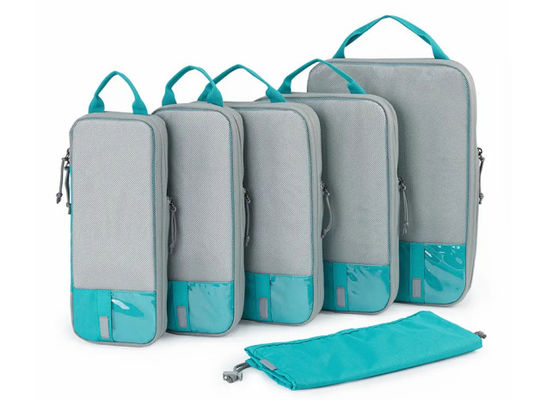 Travel 6 Set Compression Packing Cubes , Foldable Luggage Organizer Bag Set