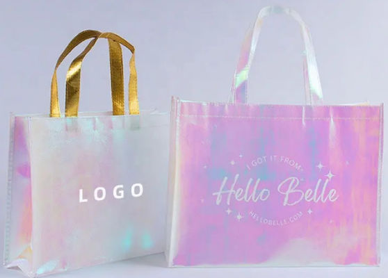 Gift Tote Non Woven Shopping Bag Holographic Metallic Shiny Laminated Iridescent