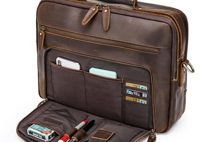 Antiwear Practical Leather Business Briefcase , Durable Leather Laptop Bags For Men
