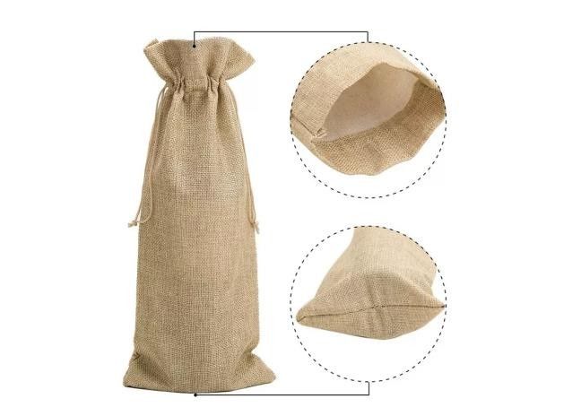 Burlap Jute Durable Reusable Gift Bags Eco Friendly For Wine Bottle