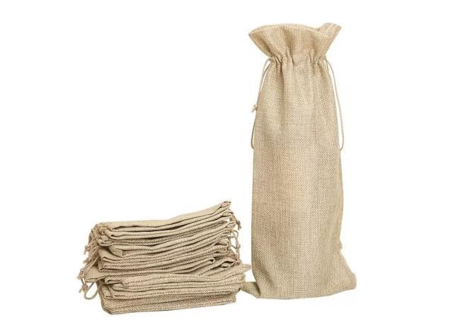 Burlap Jute Durable Reusable Gift Bags Eco Friendly For Wine Bottle