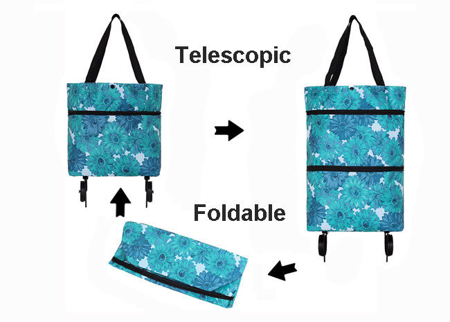 Oxford Trolley Reusable Shopping Bags With Wheels Extensible Foldable Portable