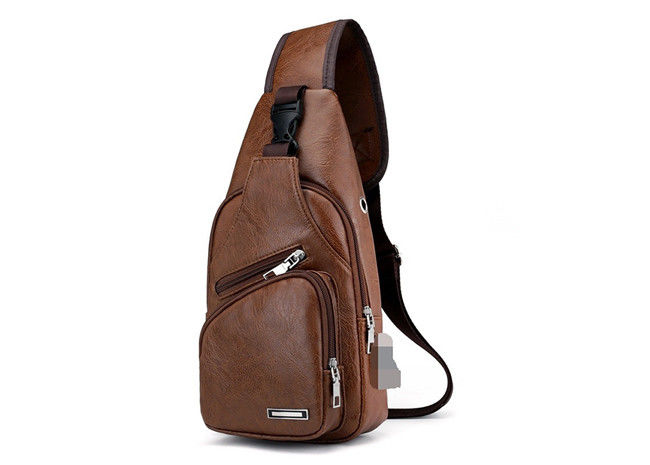 USB Charging Messenger Shoulder Strap Bag Reusable PU Leather