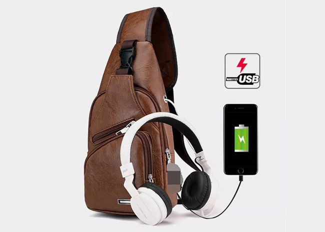 USB Charging Messenger Shoulder Strap Bag Reusable PU Leather