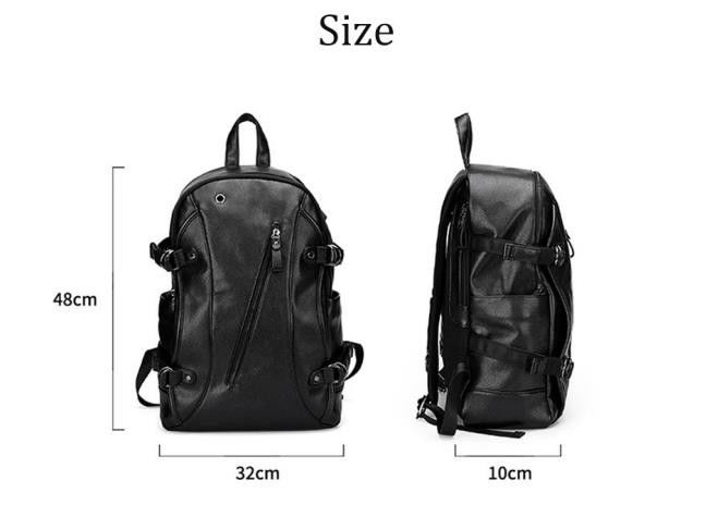 Durable Black Leather Business Casual Backpack Waterproof With USB Charging