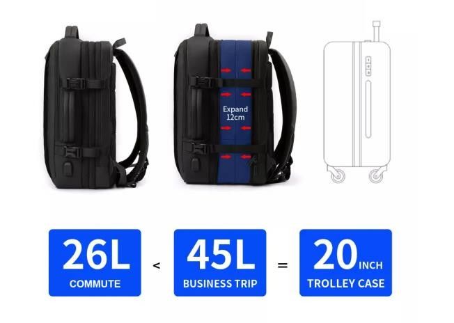 Convertible Leakproof Business Casual Backpack Expandable With USB Port