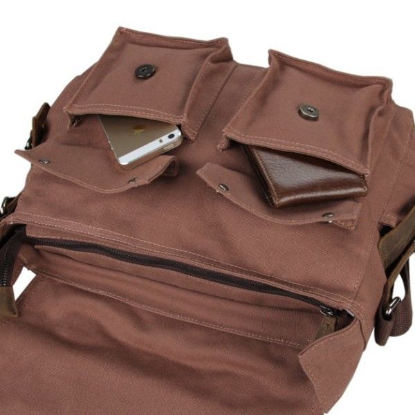 Canvas 20L Men'S Leather Business Messenger Bag Reusable Wear Resistant
