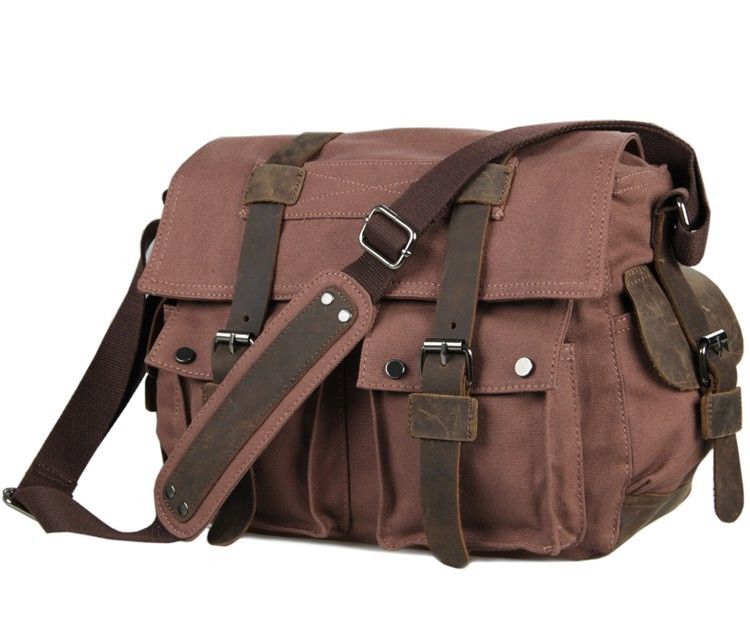 Canvas 20L Men'S Leather Business Messenger Bag Reusable Wear Resistant