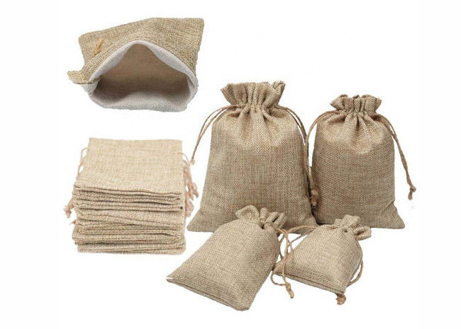 Multipurpose Burlap Drawstring Bag , Antiwear Jute Bags For Coffee Beans
