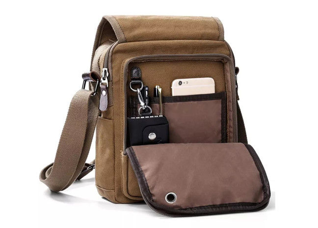 Reusable Antiwear Messenger Crossbody Bag , Portable Retro Canvas Messenger Bag