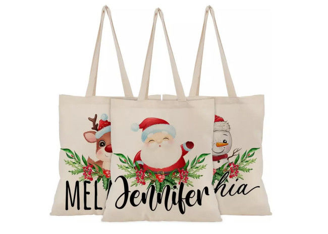 Christmas Tote Reusable Gift Bags Canvas Material Wear Resistant