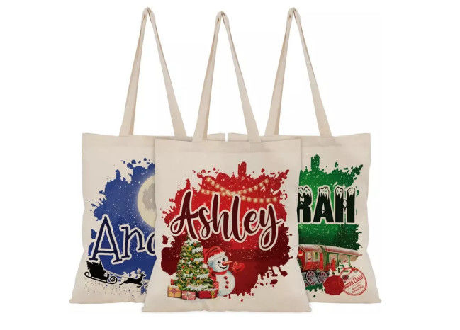 Christmas Tote Reusable Gift Bags Canvas Material Wear Resistant
