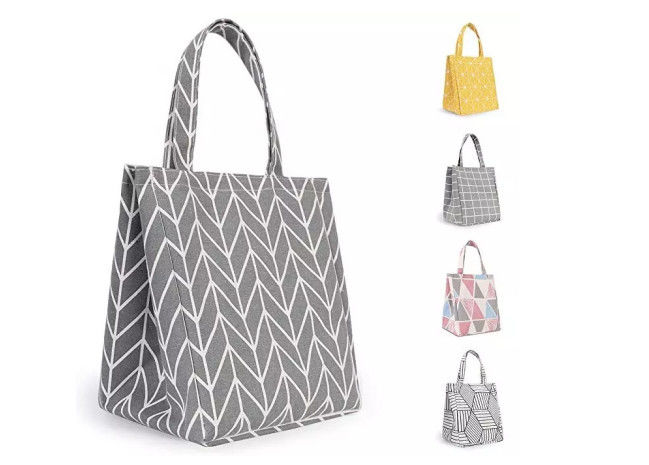 Canvas Fabric Reusable Insulated Lunch Bag With Inner Pocket