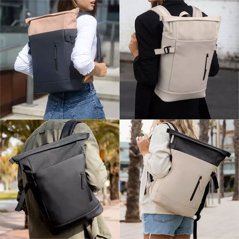 Waterproof RPET Casual Business Roll Up Rucksack , College Laptop Rolltop Backpack