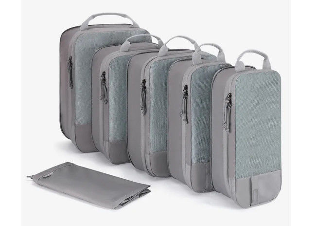 Travel 6 Set Compression Packing Cubes , Foldable Luggage Organizer Bag Set
