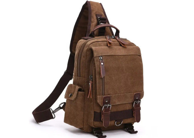Leather Men Crossbody Single Shoulder Strap Laptop 16OZ Canvas Messenger Bag Stylish