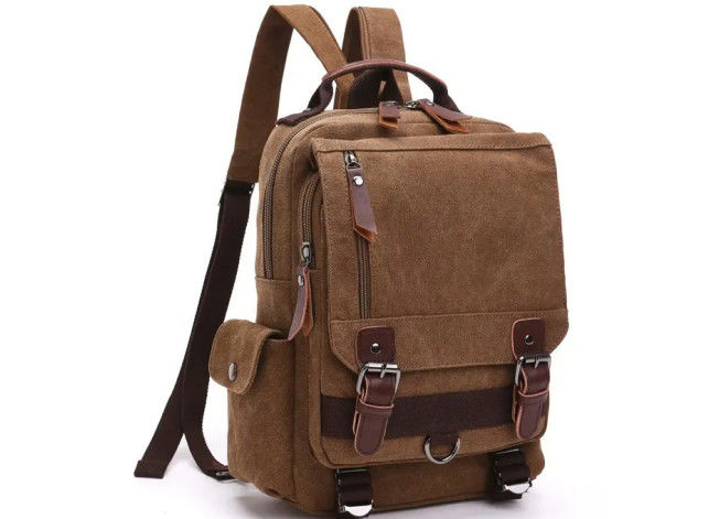 Leather Men Crossbody Single Shoulder Strap Laptop 16OZ Canvas Messenger Bag Stylish