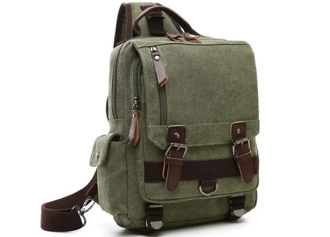Leather Men Crossbody Single Shoulder Strap Laptop 16OZ Canvas Messenger Bag Stylish