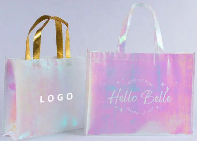 Gift Tote Non Woven Shopping Bag Holographic Metallic Shiny Laminated Iridescent