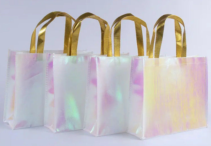 Gift Tote Non Woven Shopping Bag Holographic Metallic Shiny Laminated Iridescent