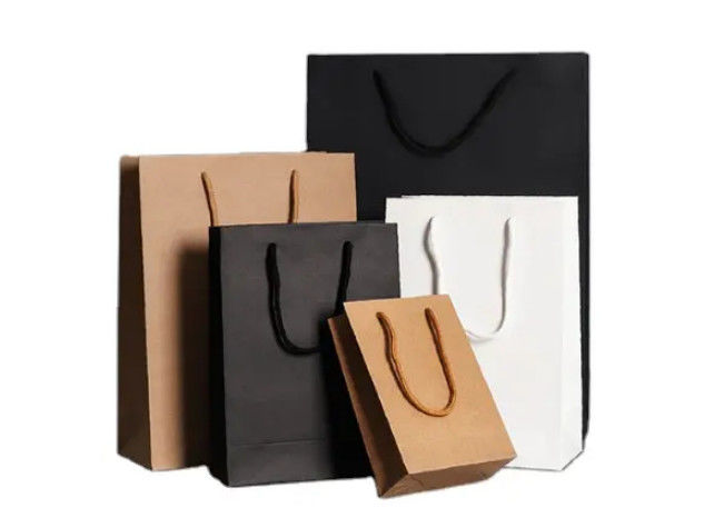 Luxury Custom Printed Your Own Logo White Brown Craft Shopping Paper Bag With Handles