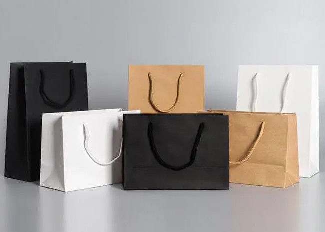 Luxury Custom Printed Your Own Logo White Brown Craft Shopping Paper Bag With Handles