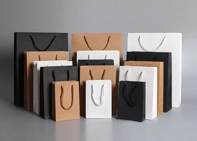 Luxury Custom Printed Your Own Logo White Brown Craft Shopping Paper Bag With Handles