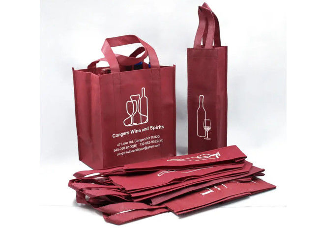 Custom Promotion Gift Bag , Reusable Non Woven Wine Bags 6 Bottle Tote