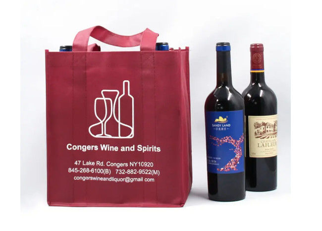 Custom Promotion Gift Bag , Reusable Non Woven Wine Bags 6 Bottle Tote