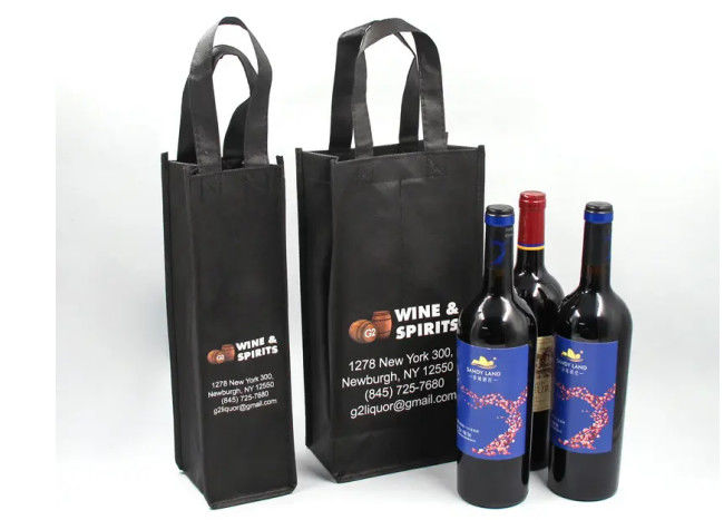Custom Promotion Gift Bag , Reusable Non Woven Wine Bags 6 Bottle Tote